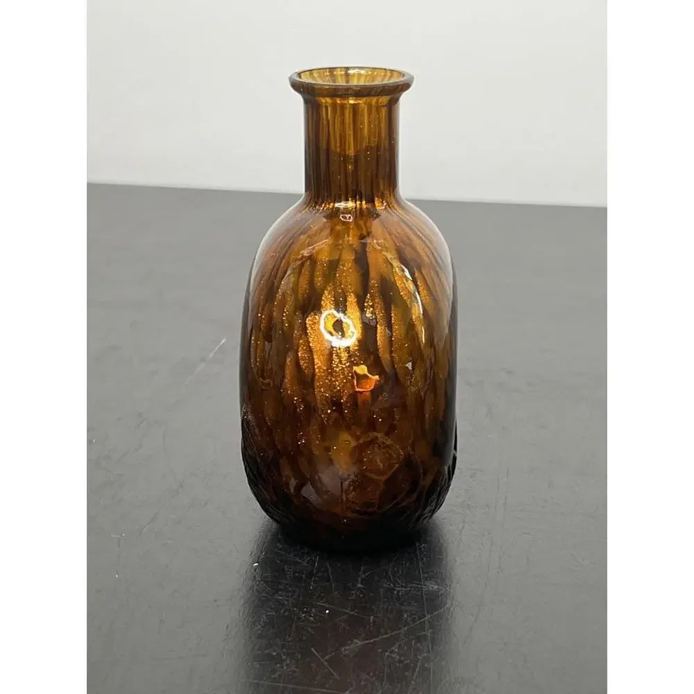 Murano Brown Speckled Maestri Vetra‎ 6” Bottle Vase Embrosses Leaves